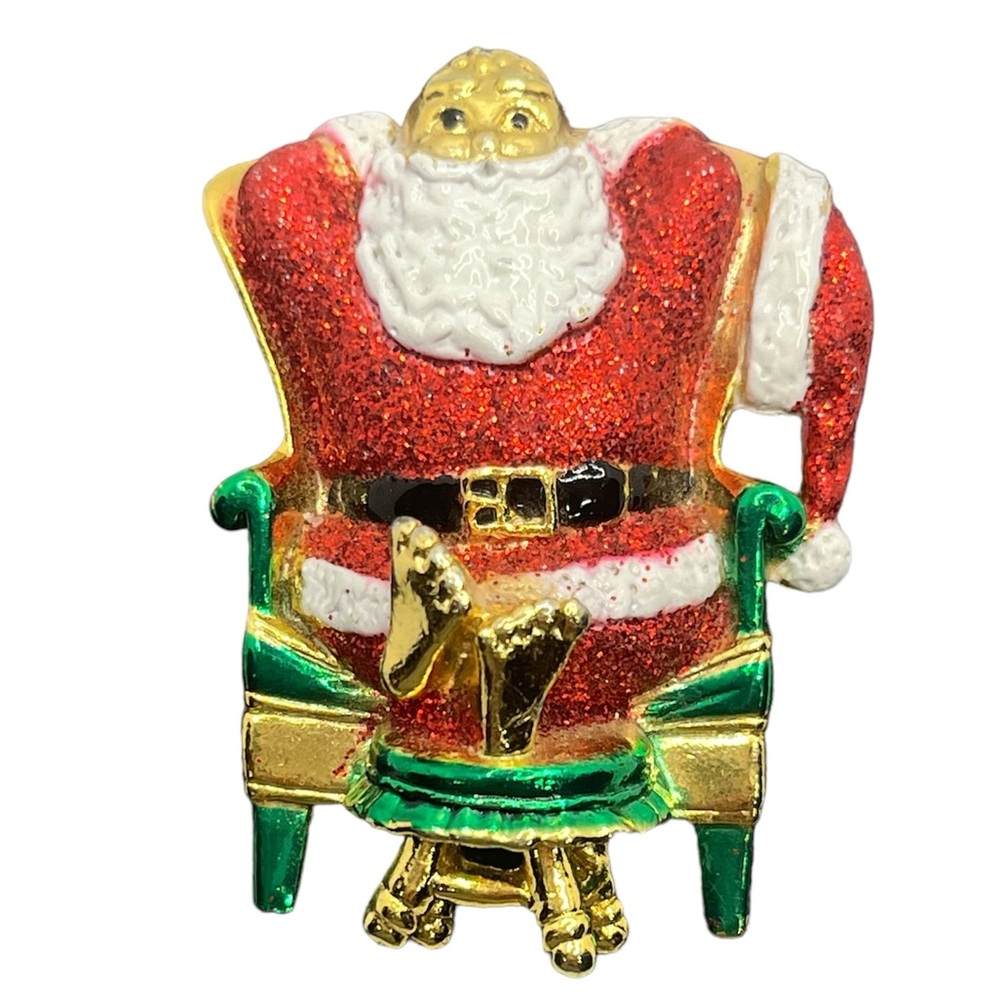 AJC Vintage Gold Tone Enamel Santa Resting Feet Up Christmas Brooch Pin Holiday